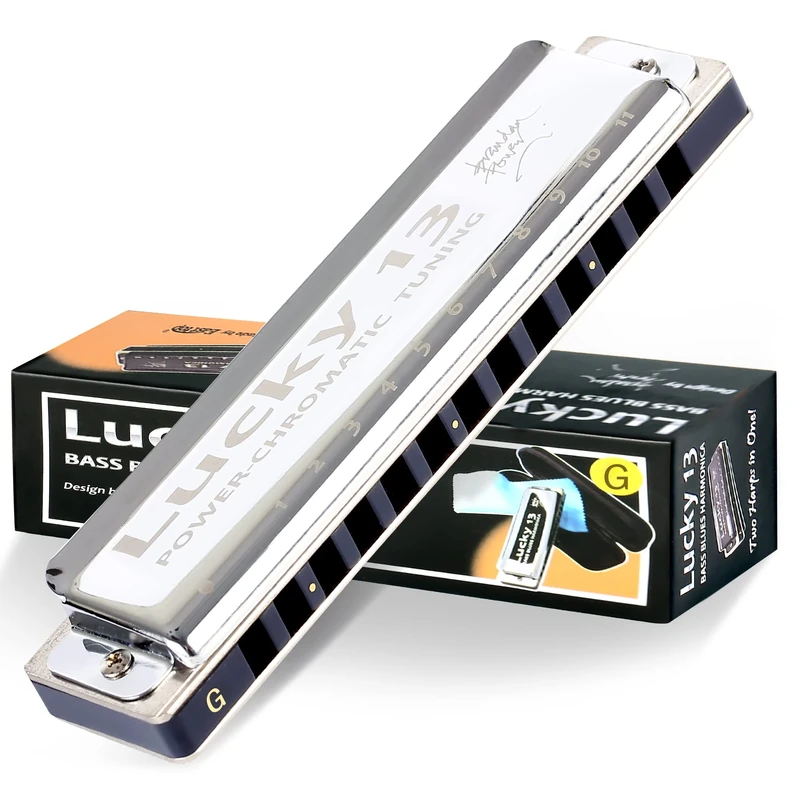 East top Lucky 13 Bass Plus Blues Harmonica 13 Holes Diatonic Harp Mouth Organ Professional Musical Instruments PowerChromatic G Key harmonica for Adults