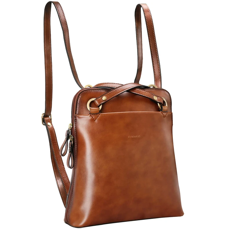 Banuce Leather Convertible Backpack Purse for Women Small Shoulder Bag for 9.7 inch iPad with Ajustable Strap Lightweight Vintage Brown