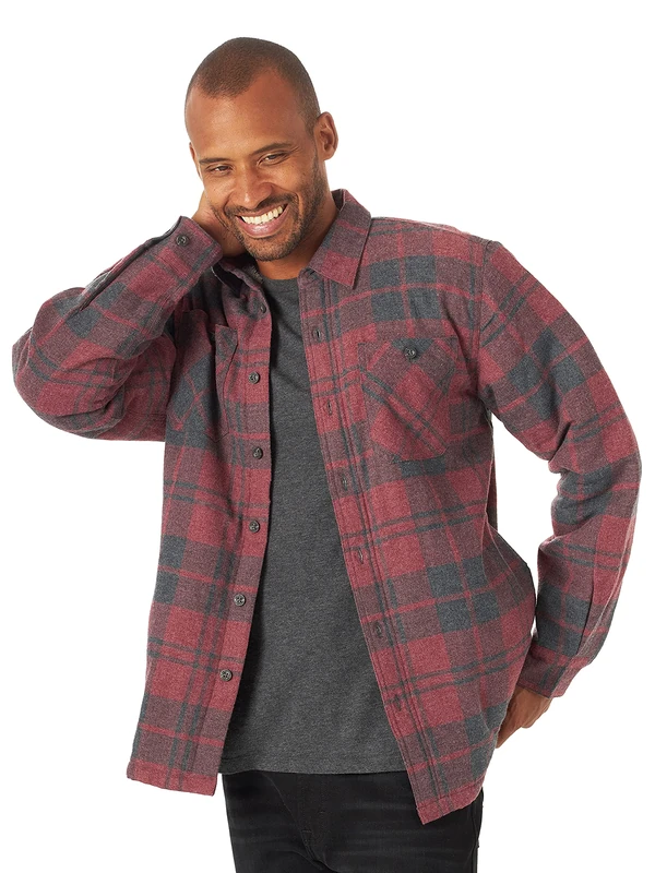 Wrangler Authentics Men's Long Sleeve Sherpa Lined Flannel Jacket Shirt, Current Heather, L UK