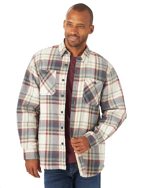 Wrangler Authentics Men's Long Sleeve Sherpa Lined Shirt Jacket, Light Beige Heather, S