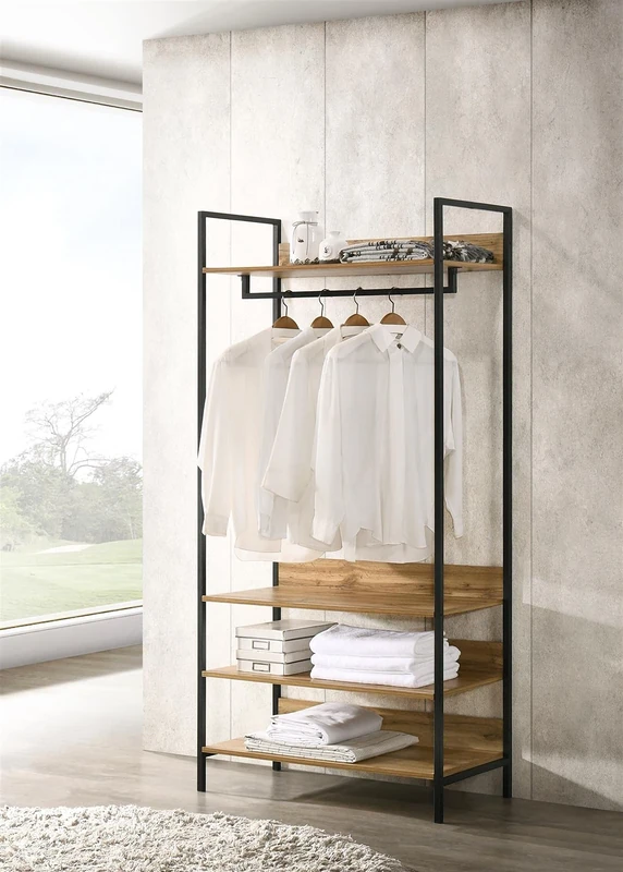 Timber Art Design UK Zahra Double Open Wardrobe Cupboard with 4 Shelves Storage Unit Clothes Rail Stand Rack Modern Furniture For Bedroom Living Room Hallway - H 180 x W 83.8 x D 40 cm