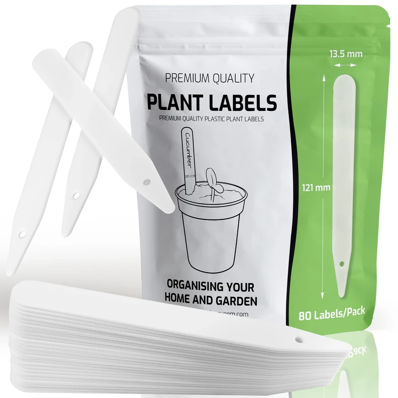 Innoveem 80 Waterproof Reusable White Plastic Plant Labels 12x1.35 cm