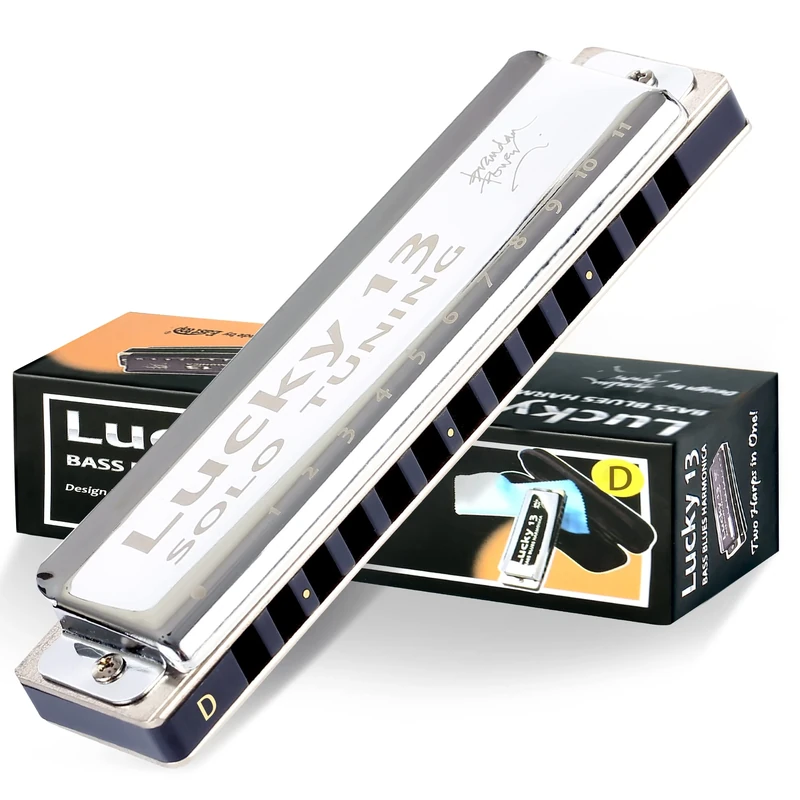 East top Lucky 13 Bass Plus Blues Harmonica 13 Holes Diatonic Harp Mouth Organ Professional Musical Instruments Solo harmonica D key for Adults
