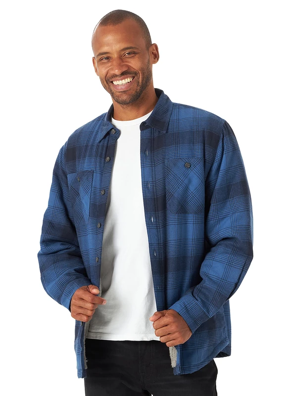 Wrangler Authentics Men's Long Sleeve Sherpa Lined Shirt Jacket, Admiral Blue, S