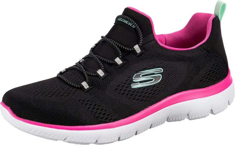 Skechers Women's Summits Perfect Views Trainers, Black Mesh/Hot Pink Trim, 5 UK