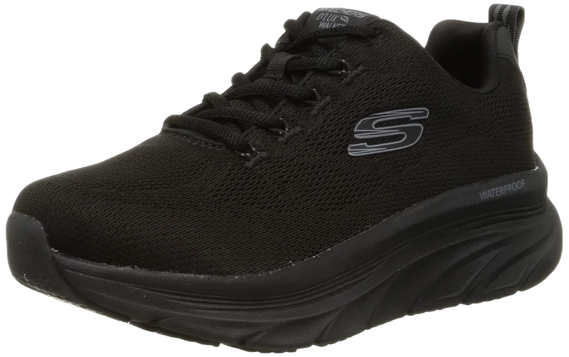 Skechers Women's D'Lux Walker Get Oasis Sneaker, Black Mesh/Trim, 7 UK