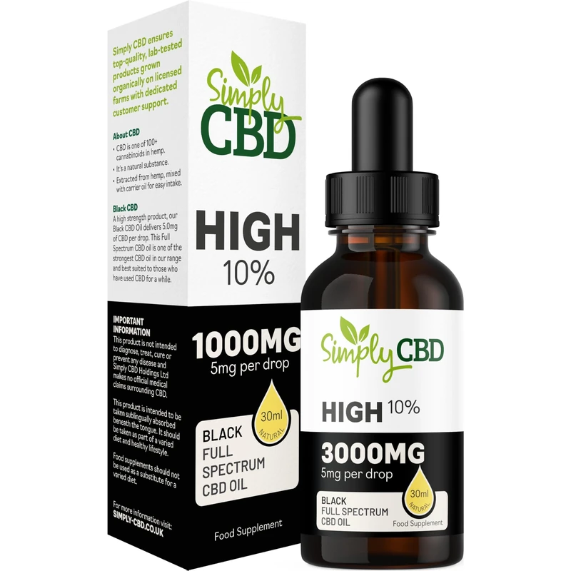 Simply CBD Black Oil Drops - 10% Strength - Natural Flavour - 30ml