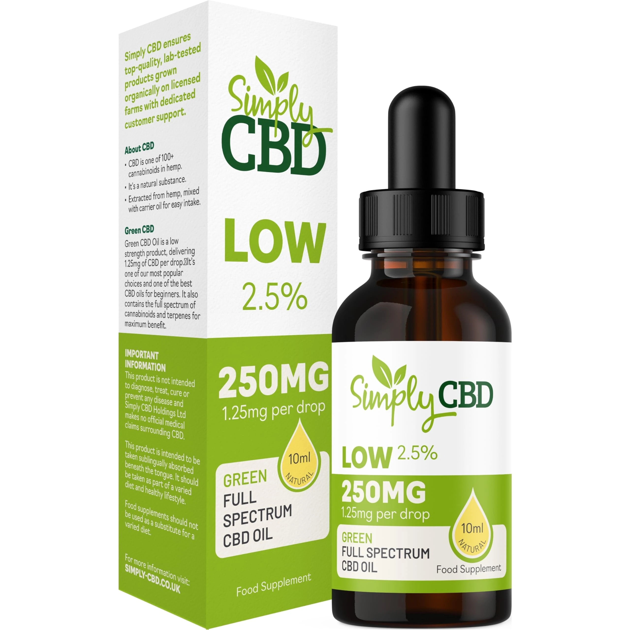 Simply CBD Oil Drops - Low Strength (250mg) - Contains CBD and CBDa - 10ml