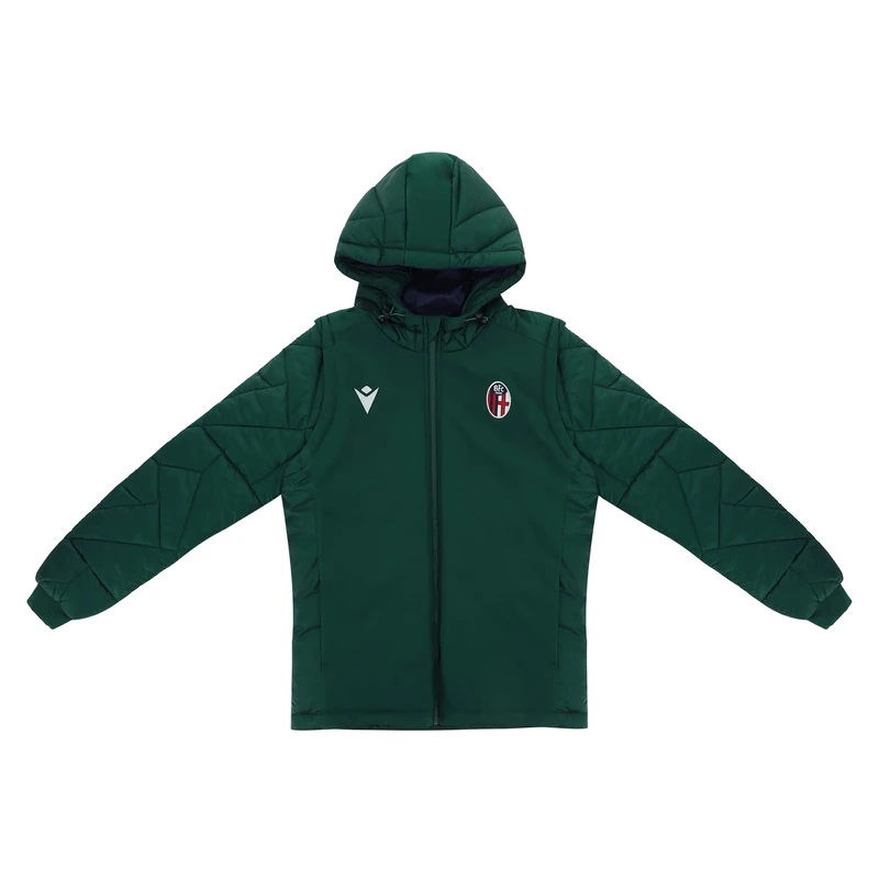 Macron Unisex Kid's Merchandising Ufficiale Bologna FC 2021/22 Bomber Jacket with Removable Sleeves, Green, 159-171cm