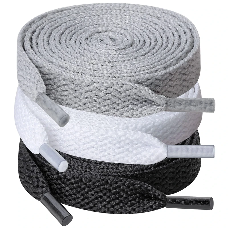 UpUGo Shoe laces, 3 Pair 8mm Wide Flat Shoelaces for Sneakers, Kids, Adults Athletic Running Shoes Boot Strings