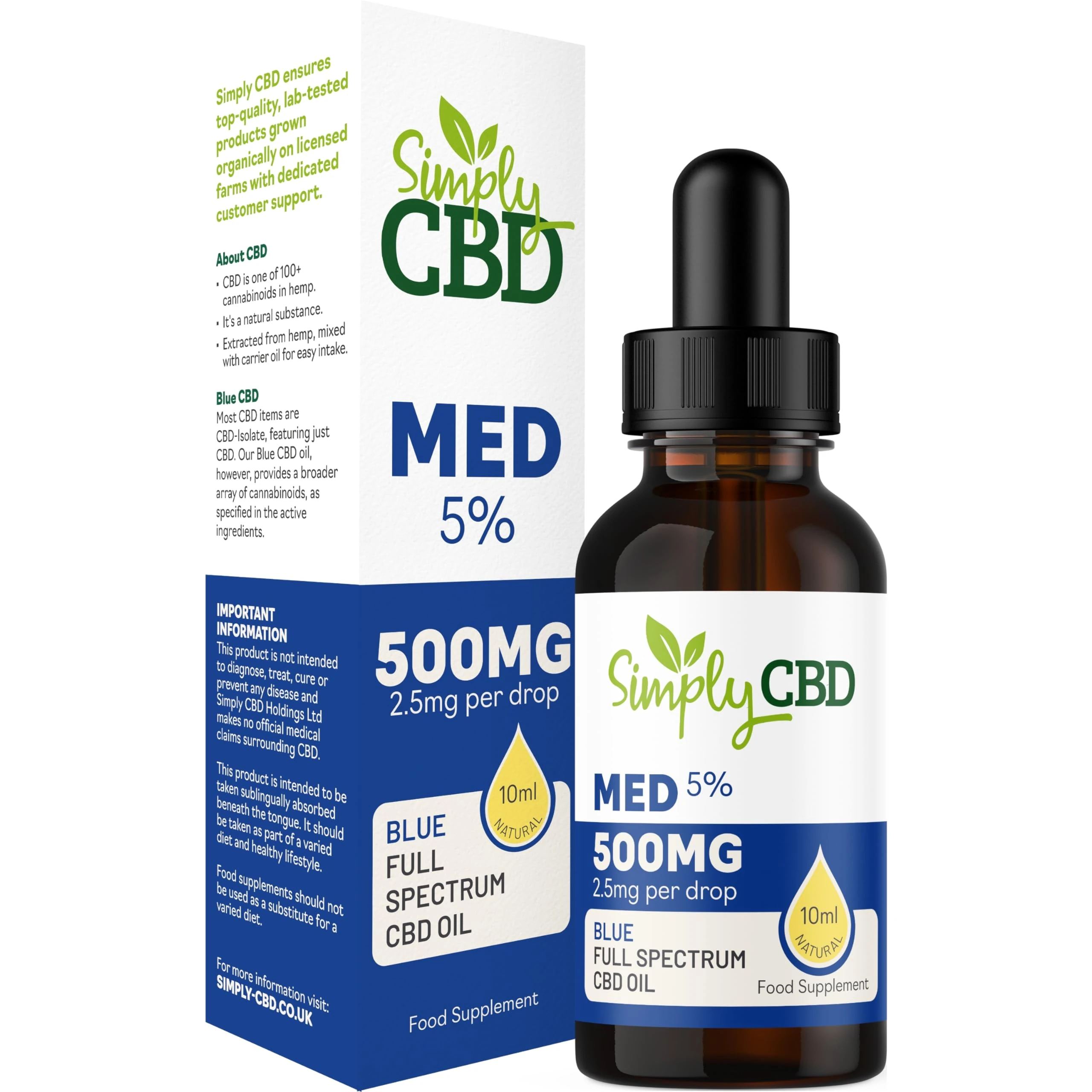 Simply CBD Blue Oil Drops - 5% Strength - Natural Flavour - 10ml