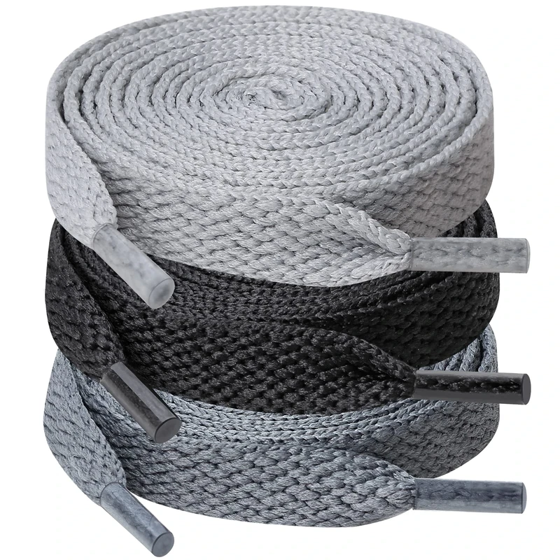 UpUGo Shoe laces, 3 Pair 8mm Wide Flat Shoelaces for Sneakers, Kids, Adults Athletic Running Shoes Boot Strings