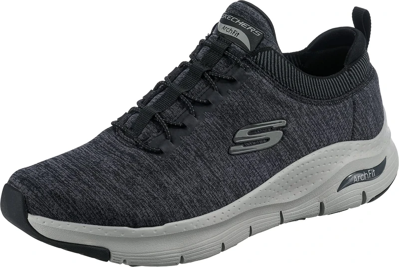Skechers Men's Arch Fit Waveport Sneaker, Black Mesh/Gray Trim, 7 UK