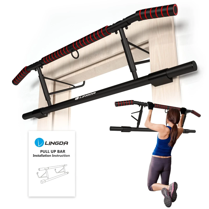 Pull-up bar door bar - for door frames without screws - training at home up to [200 kg] - 20 cm higher in the door frame for more freedom of movement - secure hold - fitness bar with foam, with punching bag holder