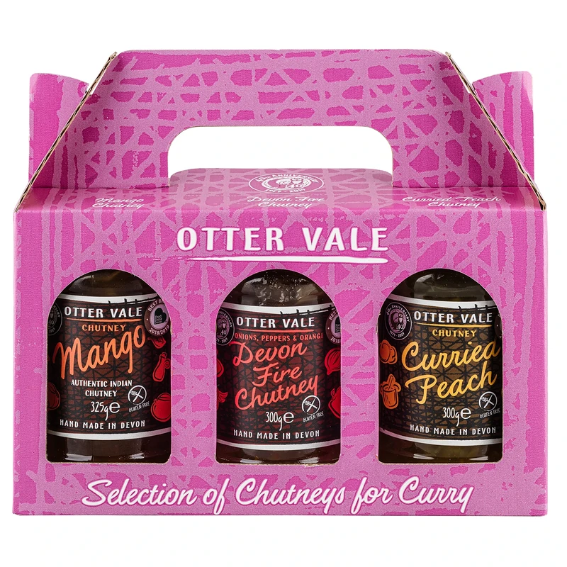Otter Vale Chutney for Curry Gift Pack, Three Great chutneys: Mango, Devon Fire, Curried Peach, Hand-Made in Devon, Gluten-Free, 3 x Glass Jars Total 925 g
