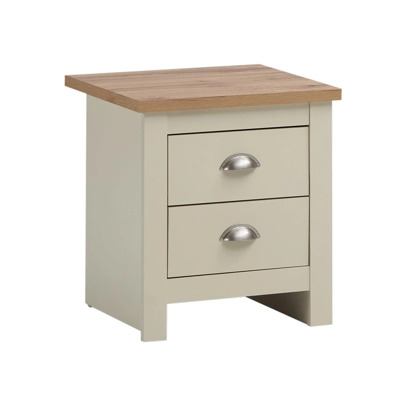 Timber Art Design UK Lisbon Bedside Lamp Table with 2 Drawer Nightstand Cabinet Rectangular Modern Furniture for Bedroom, Hallway, Living Room, Beige Oak - H51 x W45 X D45 cm