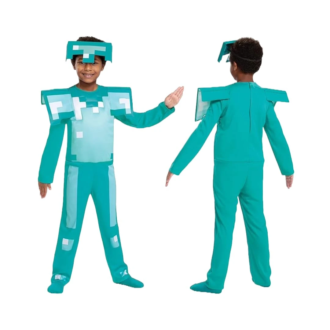Minecraft Diamond Armour Fancy Dress for Kids, Official Minecraft by Disguise, Includes Pixel Detailing and Diamond Armour Headwear, Perfect for Halloween, in Ages 3-4, 4-6 and 7-8 Years