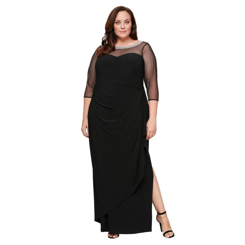 Alex Evenings Women's Plus Size Long Sleeve Sweetheart Neckline Dress Special Occasion, Classic Black, 22