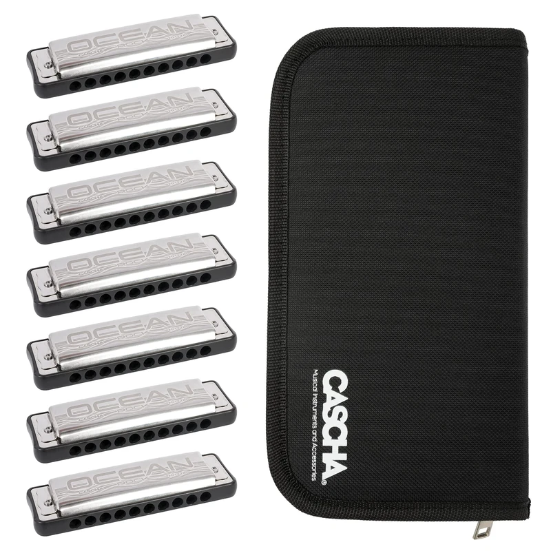 Ocean Rock Harmonica Pack 7 (C-D-E-F-G-A-Bb), 7 Harmonicas with Bag, Black - Image 1