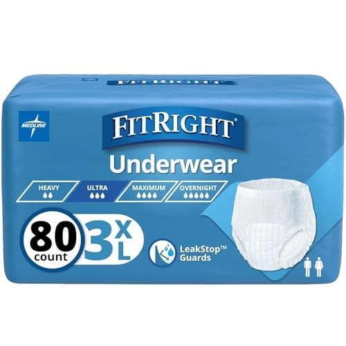 FitRight Adult Incontinence Underwear, Heavy Absorbency, 3X-Large, 75"-80" (20 Count, 4 Pack)