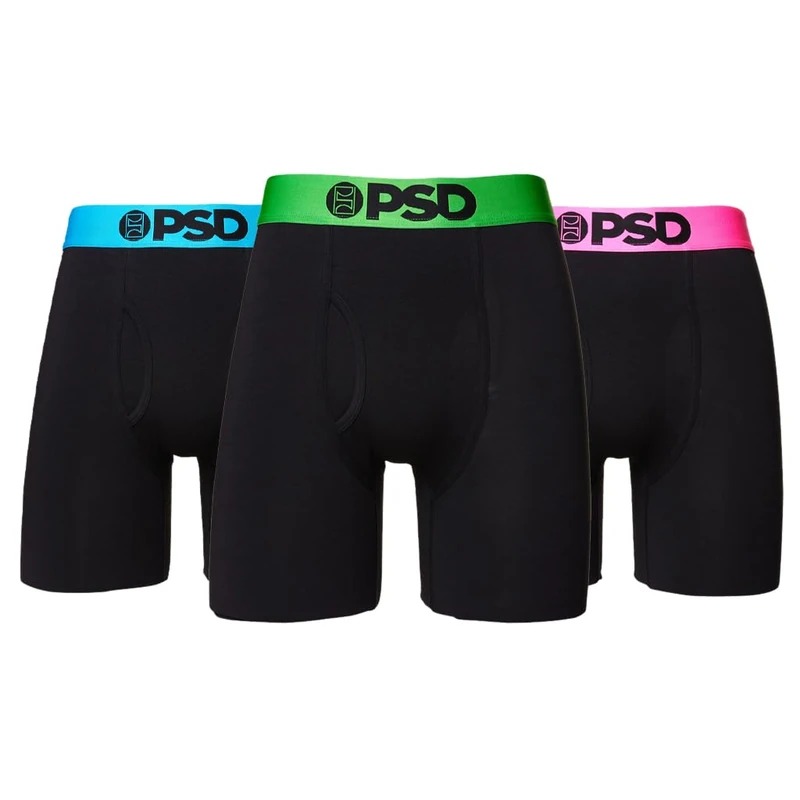 PSD Underwear Men's Wide Band Boxer Brief Underwear - Modal Cotton, 3-Pack, Multi/Neon Modal 3pk, XXL