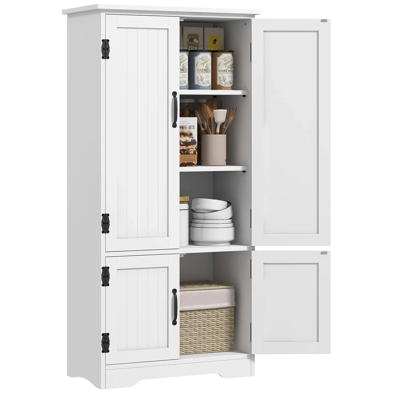 HOMCOM Accent Floor Storage Cabinet, Kitchen Cupboard Sideboard with Adjustable Shelves and 2 Lower Doors, White