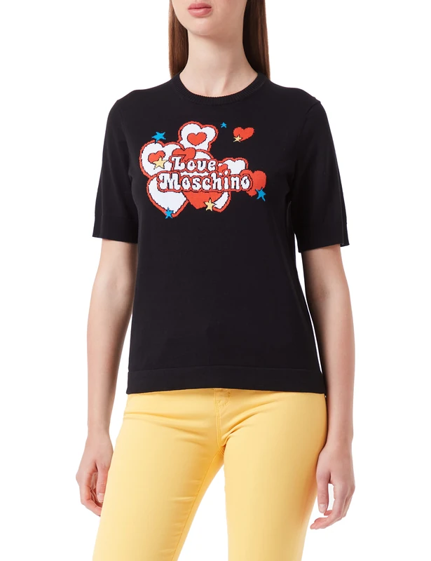Love Moschino Women's Hearts and Stars Intarsia. Sweater, Black, 48