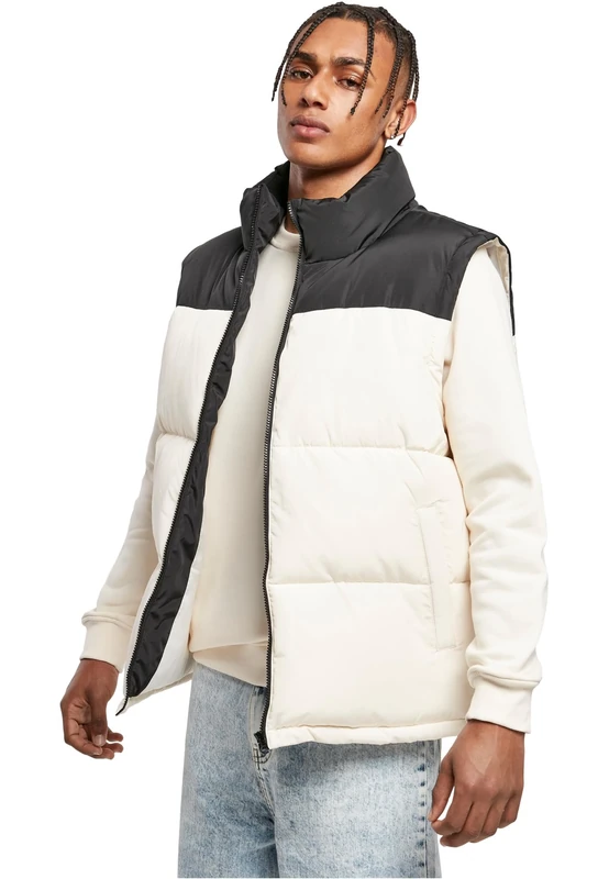 Urban Classics Men's Block Puffer Vest Jacket, black/whitesand, M