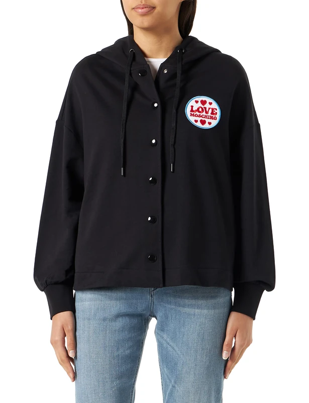 Love Moschino Women's LM with Stamp Patch Jacket, Black, 44