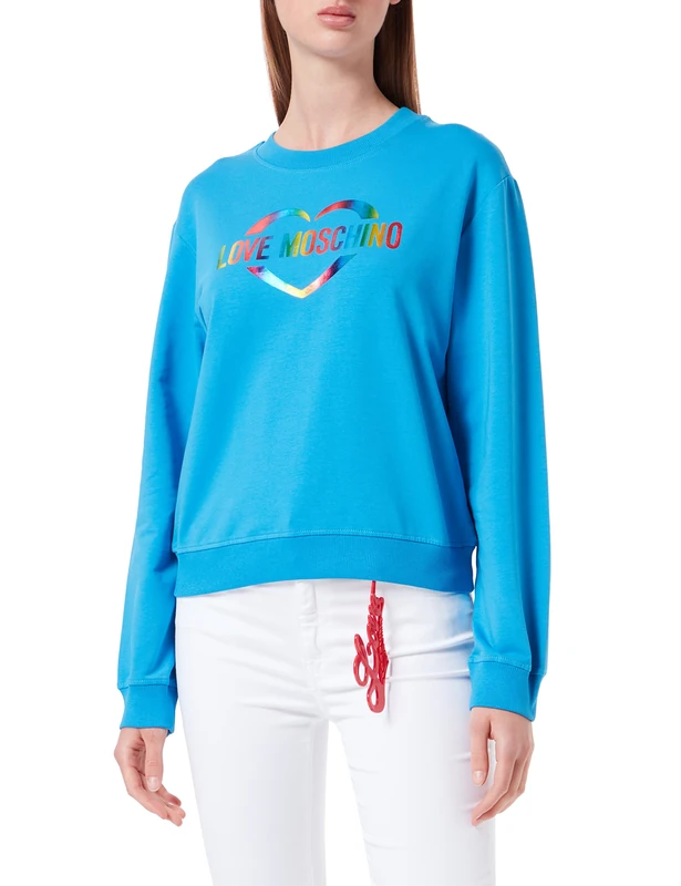 Love Moschino Women's Love Heart Multicolor foil Print Sweatshirt, Light Blue, 48