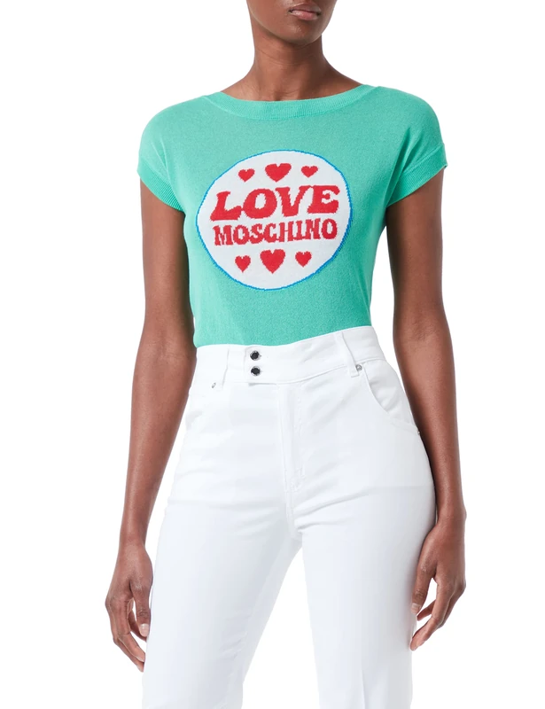 Love Moschino Women's Stars and Hearts Intarsia. Sweater, Green, 44