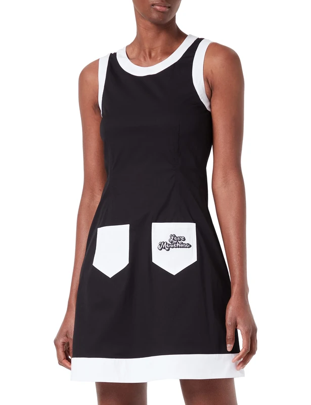 Love Moschino Women's Tank top Dress with Flared Skirt, Black White, 40