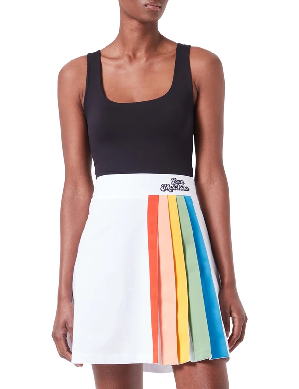 Love Moschino Women's Rainbow Ribbons and Bubble Logo Skirt, Optical White, 48