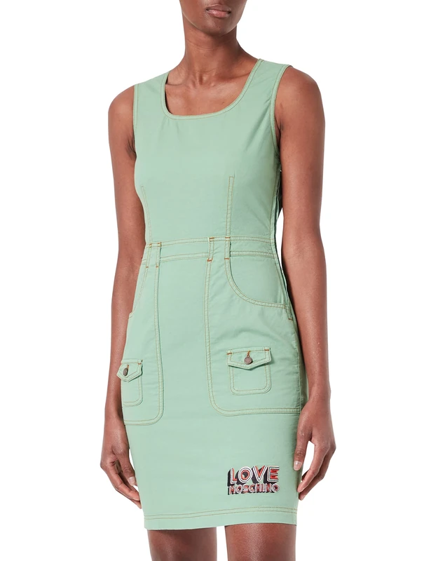 Love Moschino Women's Tube Dress in Stretch Fancy Cotton-Linen, Green, 16