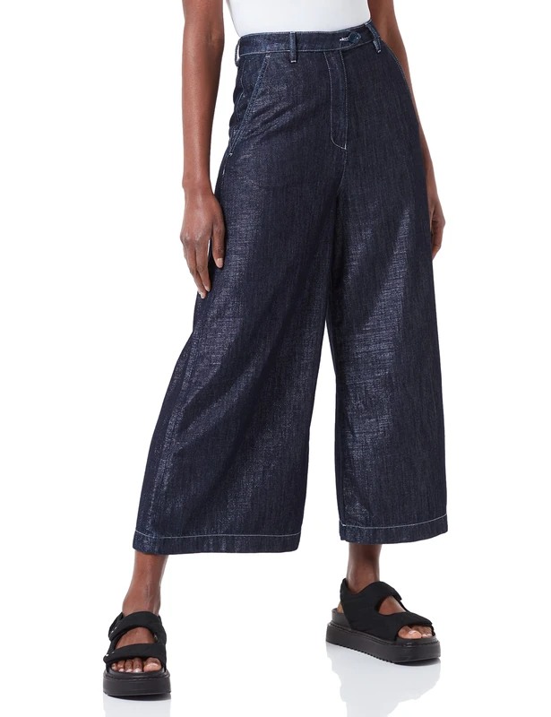 Love Moschino Womens Blend Lurex Chambray with Logo Casual Pants, Dark Blue Denim, 42
