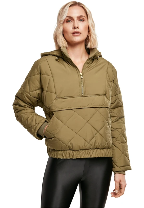 Urban Classics Women's Ladies Oversized Diamond Quilted Pull Over Jacket Jacket, tiniolive, XS