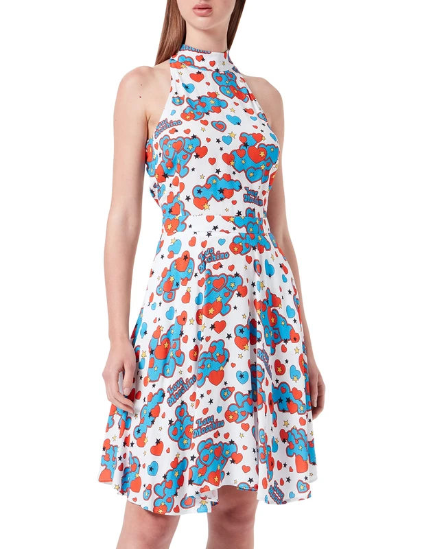 Love Moschino Women's Dress in Fancy Fluid 100% Viscose, White RED Blue Yellow Black, 38