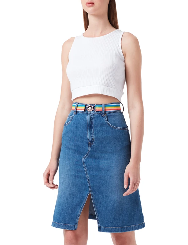 Love Moschino Women's Light Linen-Tencel Blend Skirt, Medium Blue Denim, 40