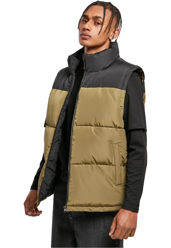 Urban Classics Men's Block Puffer Vest Jacket, black/tiniolive, S