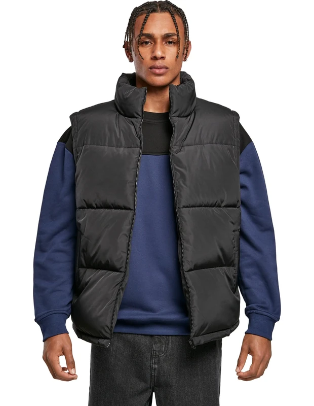 Urban Classics Men's Block Puffer Vest Jacket, Black/Black, S