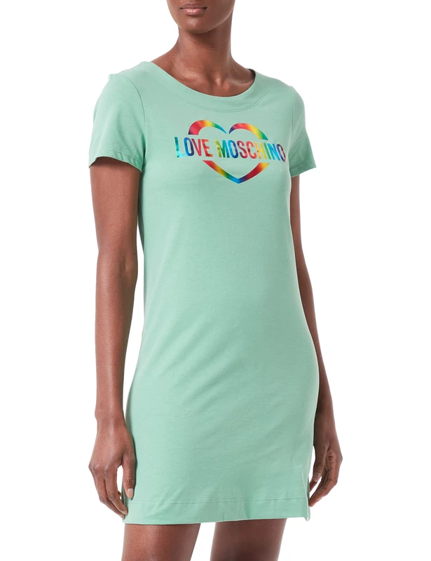 Love Moschino Women's Heart Multicolor foil Print. Dress, Green, 44