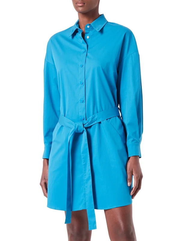 Love Moschino Women's Dress in Cotton-Nylon Twill Logo Bubble Embroidery, Light Blue, 38