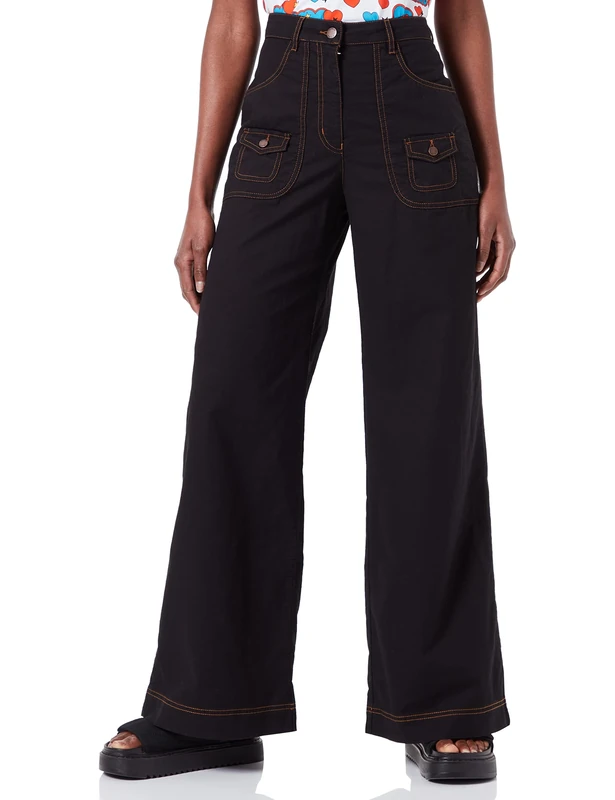 Love Moschino Women's Wide Leg in Stretch Fancy Cotton-Linen Shorts, Black, 38