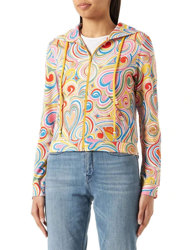 Love Moschino Women's Honeycomb Superlight Stretch Fleece Allover Multicolor Jacket, All.Multicolor, 38