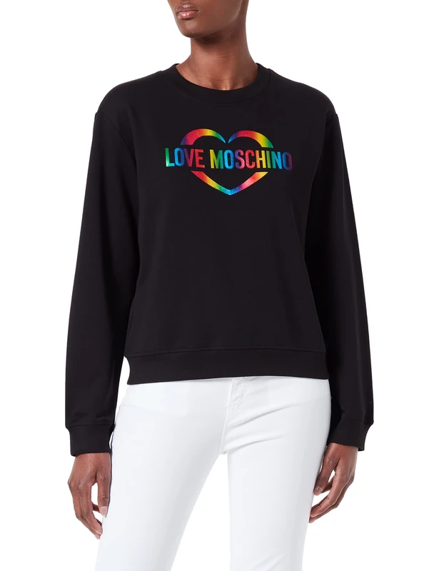 Love Moschino Women's Love Heart Multicolor foil Print Sweatshirt, Black, 44