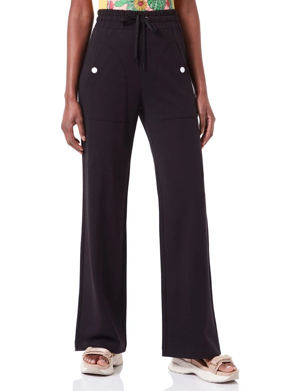 Love Moschino Women's Cotton Fleece with Multicolor snap Buttons with Varnished Round Studs Casual Pants, Black, 42