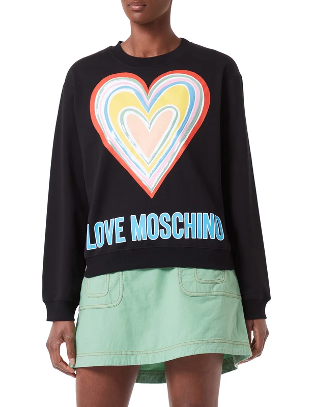 Love Moschino womens multicolor heart Sweatshirt, Black, 44