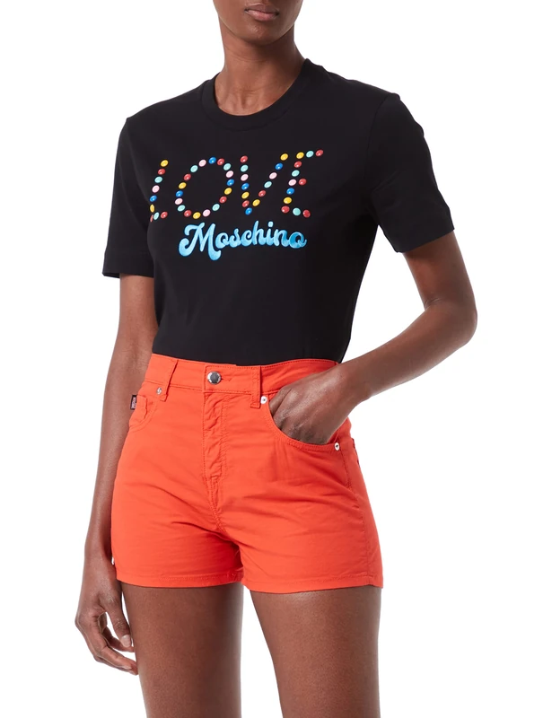 Love Moschino Women's Fancy Cotton-Linen Blend with Matching Logo Back tag Casual Shorts, Orange, 46