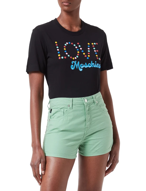 Love Moschino Womens Fancy Cotton-Linen Blend with Matching Logo Back tag Casual Shorts, Green, 42