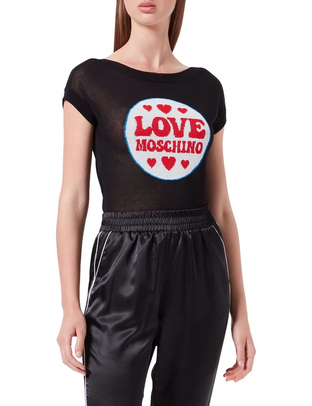 Love Moschino Women's Stars and Hearts Intarsia. Sweater, Black, 40